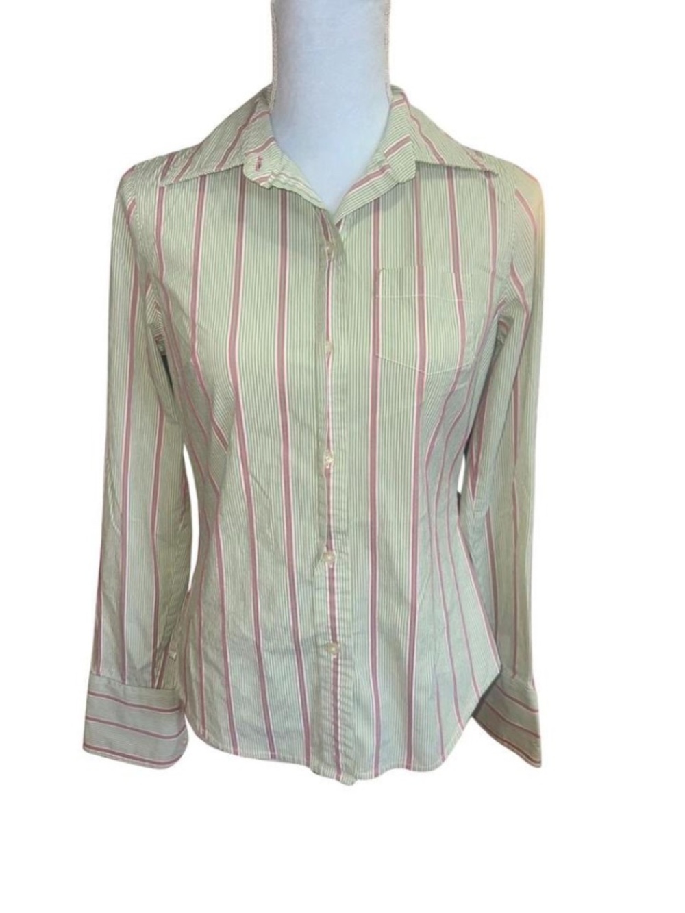 American Eagle Green Pink Striped Button Down Shirt Size 4